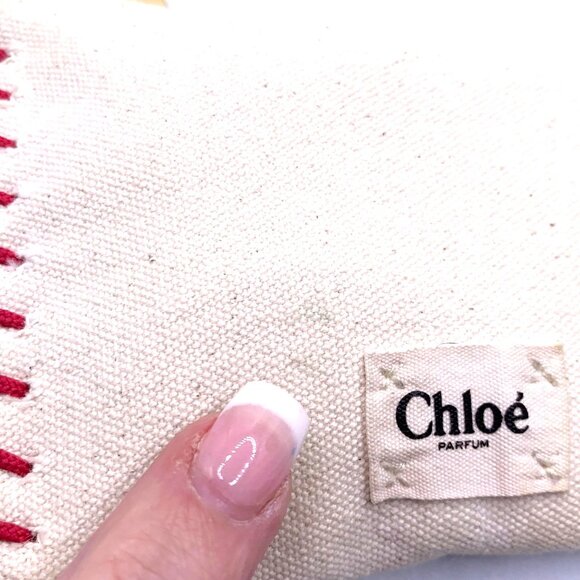 Chloé Parfum Canvas Coin Purse Makeup Case Gold Charm Red Stitching Chic Travel - Picture 6 of 12